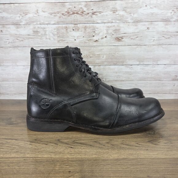 Men's Timberland City 6" Side Zip Dressy Boots Black Leather Cap Toe Size 8 - Picture 1 of 7
